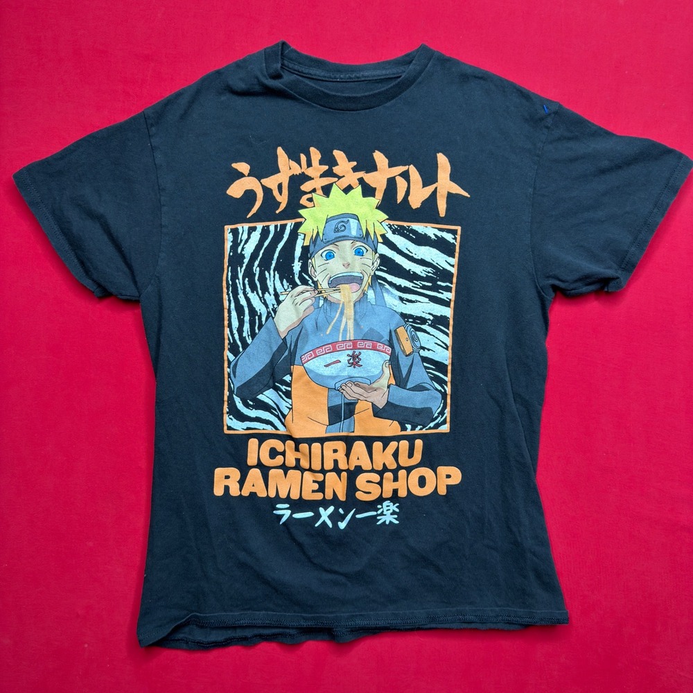 VTG Y2K ANIME Naruto Shippuden Ichiraku Ramen Shop Graphic T-Shirt Black Mens M